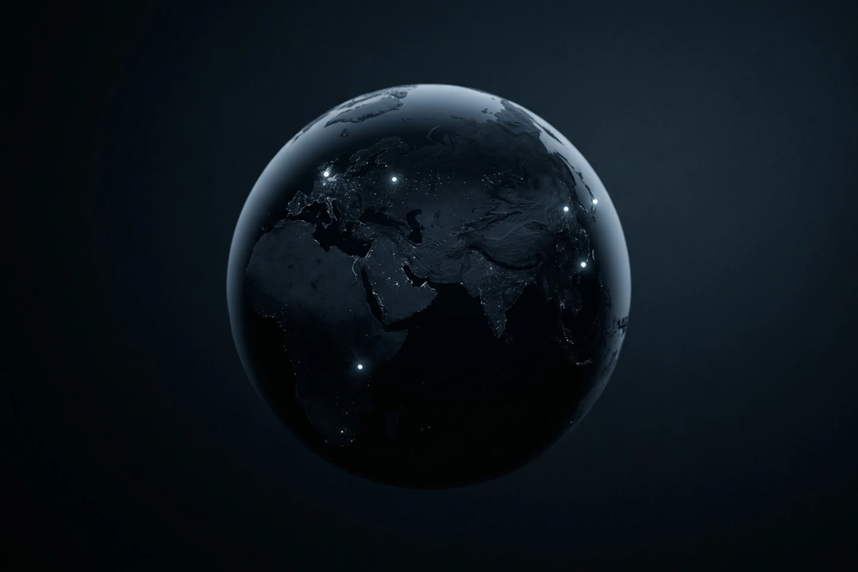 World at night with three glowing office locations